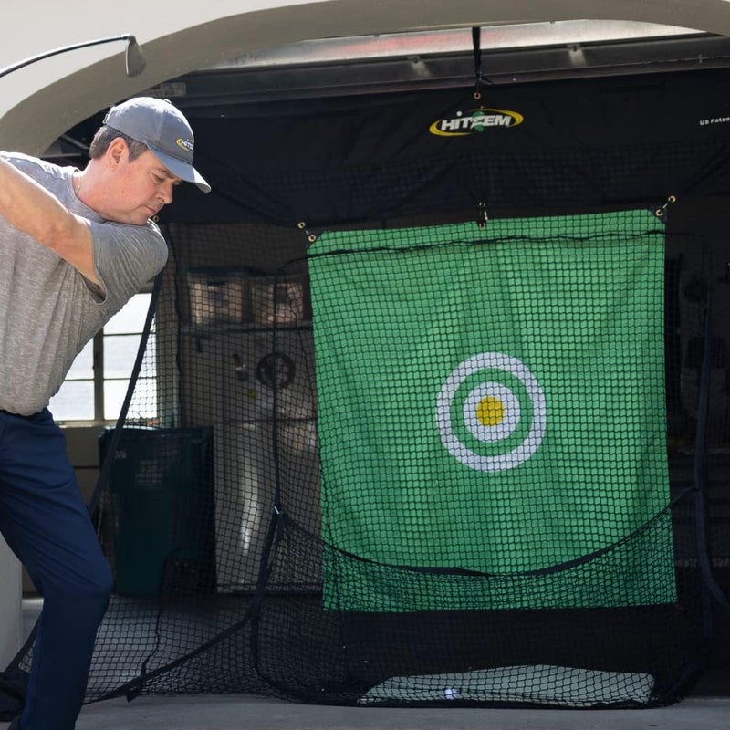 Hitzem Golf Practice Net for Garage Door, Indoor Outdoor Golf Training Equipment, No Poles or Wires, Easy One Time Install, Perfect for Driving, Roll Up to Store Golf Hitting Net Out of Sight - Image 1